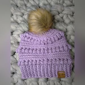 Kids Purple Glitter Crochet Bubblegum Beanie